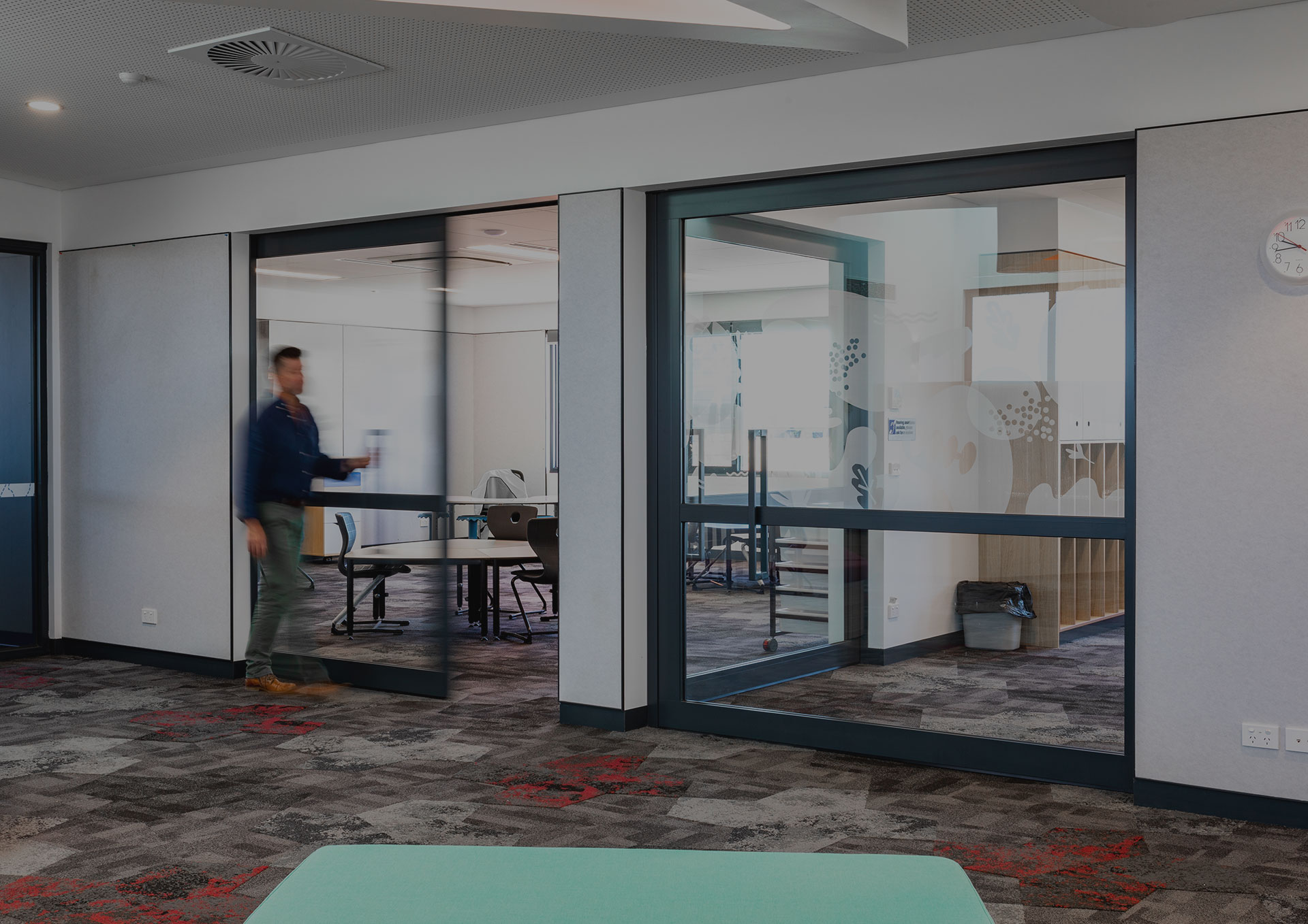 image of acoustic sliding doors installed at a secondary school