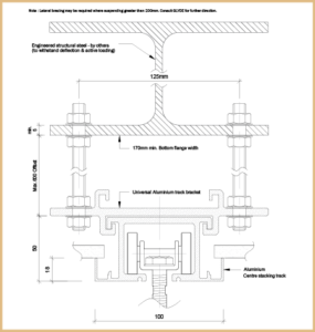 section detail Centre Stack fixed to steel suspended