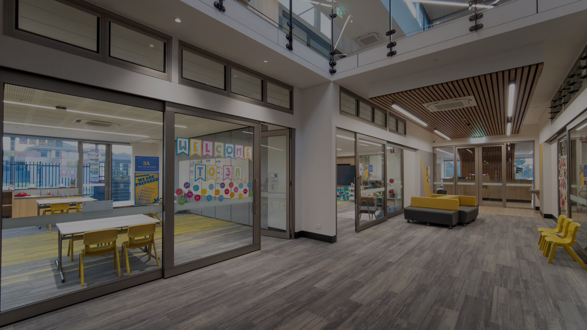 Evolve Glazed Acoustic System combines Large Format Glazed Sliders with a glazed Jamb Hung Passdoor,