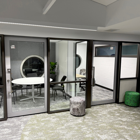 Glazed, recess mounted single clear view sliders for schools